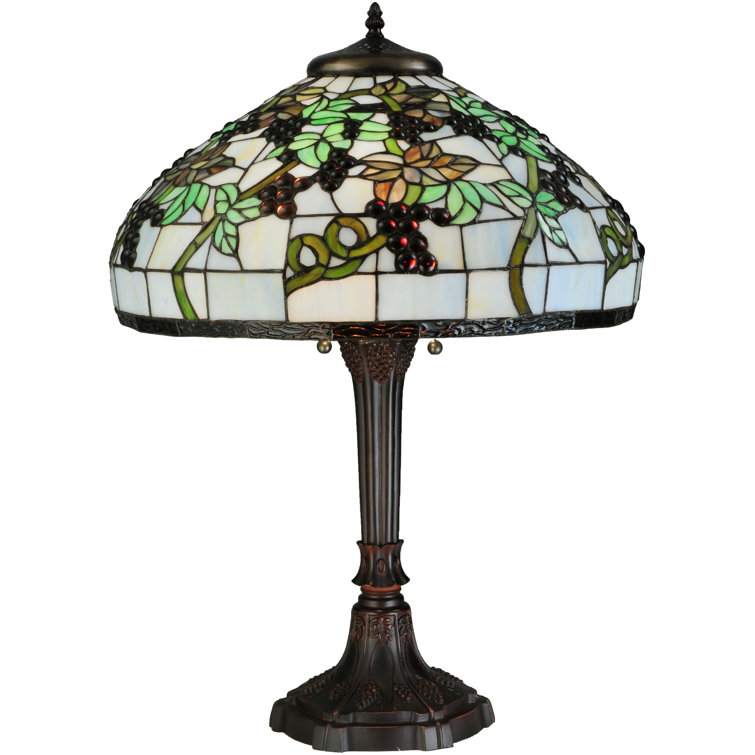 28" Multicolor Stained Glass and Bronze Table Lamp