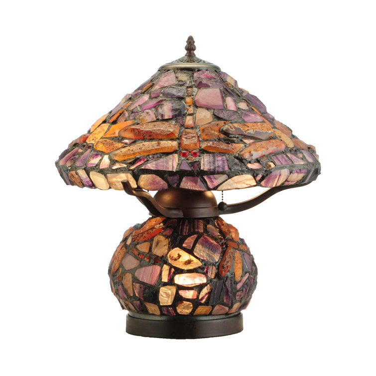 Sunset Agate Dragonfly 2-Light Table Lamp with Stained Glass