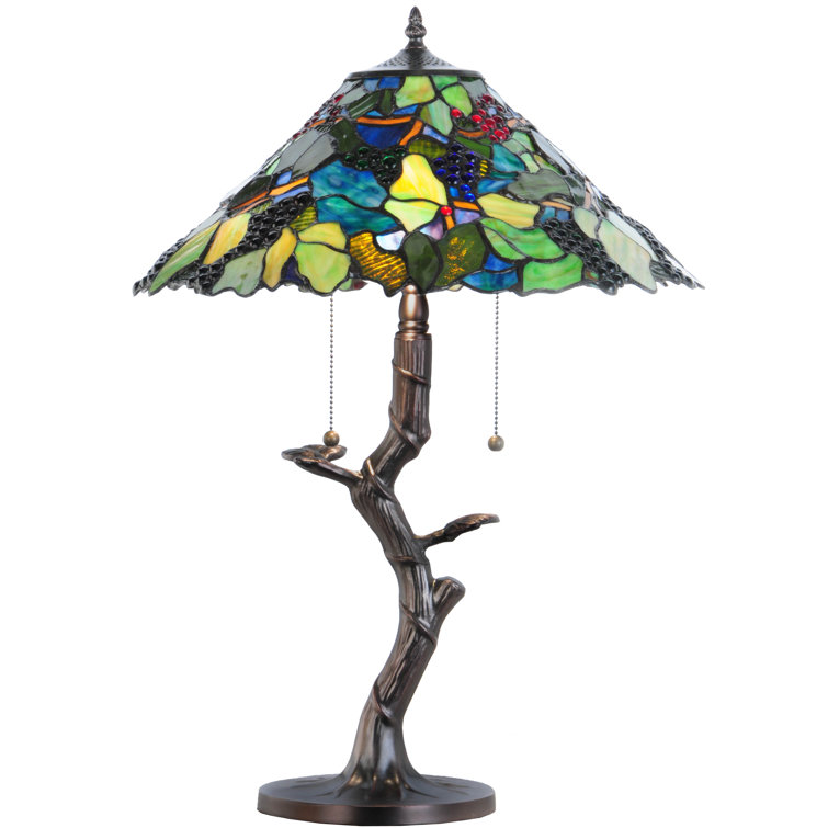 Blue Stained Glass 25" Table Lamp with Mahogany Bronze Base