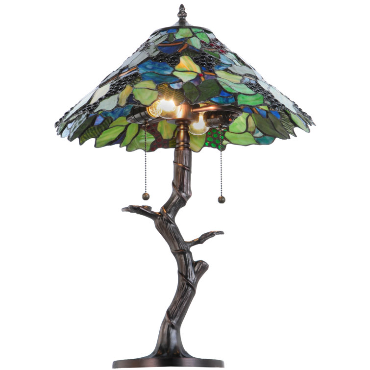 Blue Stained Glass 25" Table Lamp with Mahogany Bronze Base