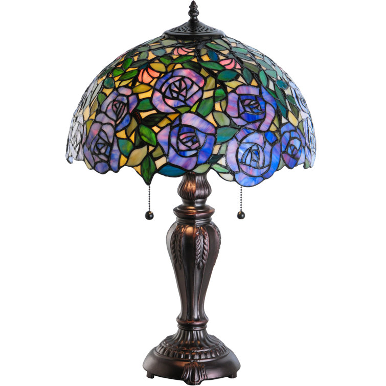 24" Multicolor Stained Glass and Bronze Table Lamp
