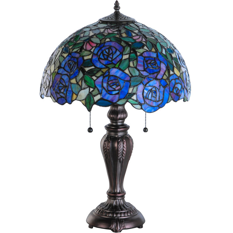 24" Multicolor Stained Glass and Bronze Table Lamp