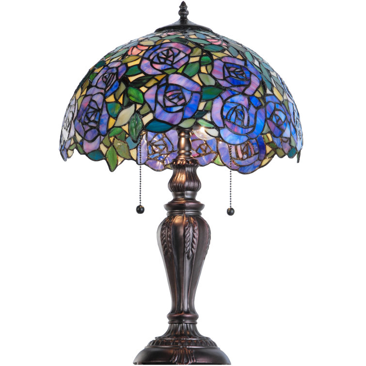 24" Multicolor Stained Glass and Bronze Table Lamp