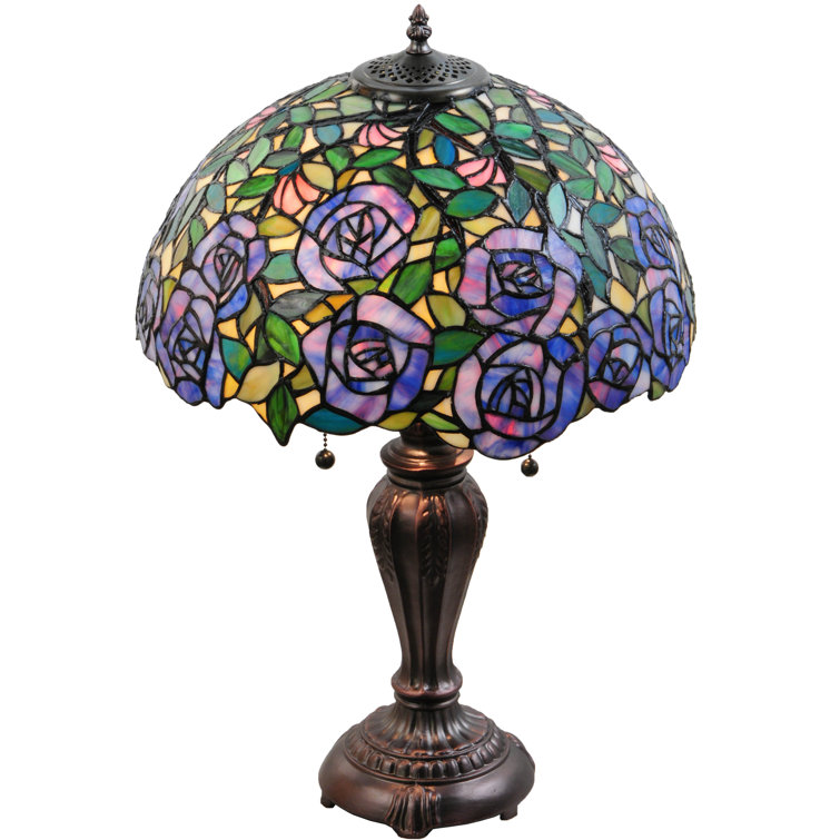 24" Multicolor Stained Glass and Bronze Table Lamp