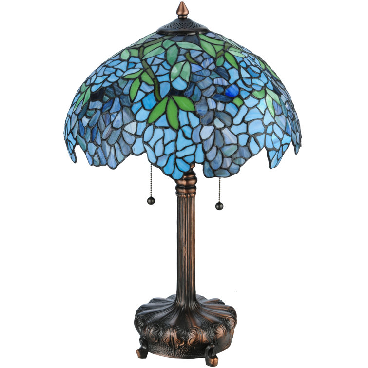 Mahogany Bronze 25" Wisteria Stained Glass 2-Light Table Lamp