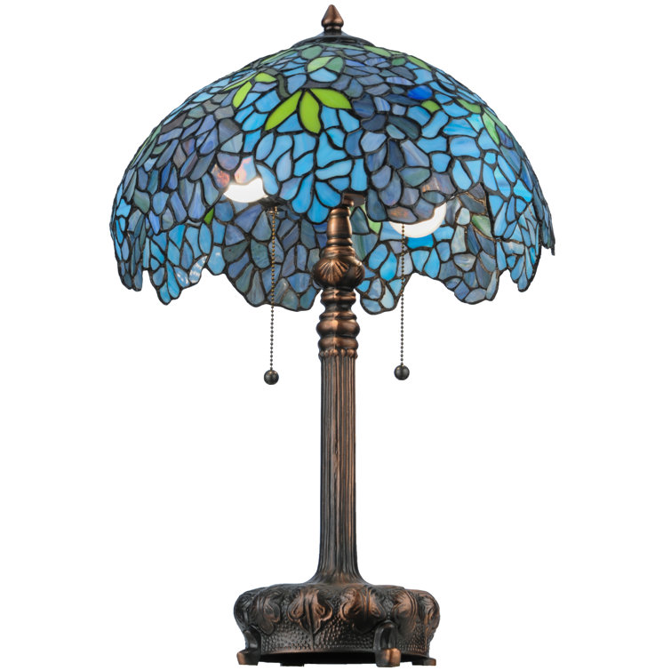 Mahogany Bronze 25" Wisteria Stained Glass 2-Light Table Lamp