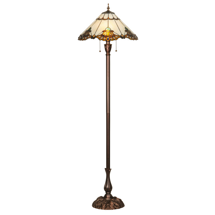 63" Blue and Amber Stained Glass Floor Lamp with Mahogany Bronze Base
