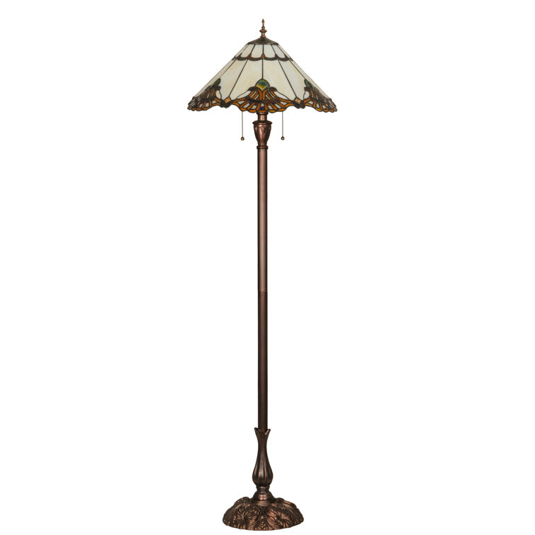 63" Blue and Amber Stained Glass Floor Lamp with Mahogany Bronze Base