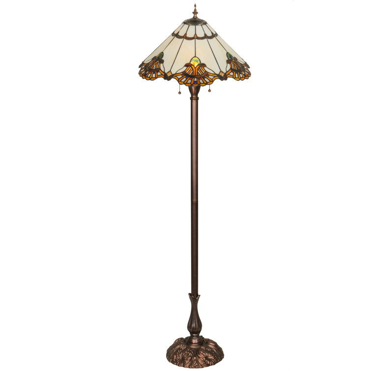 63" Blue and Amber Stained Glass Floor Lamp with Mahogany Bronze Base