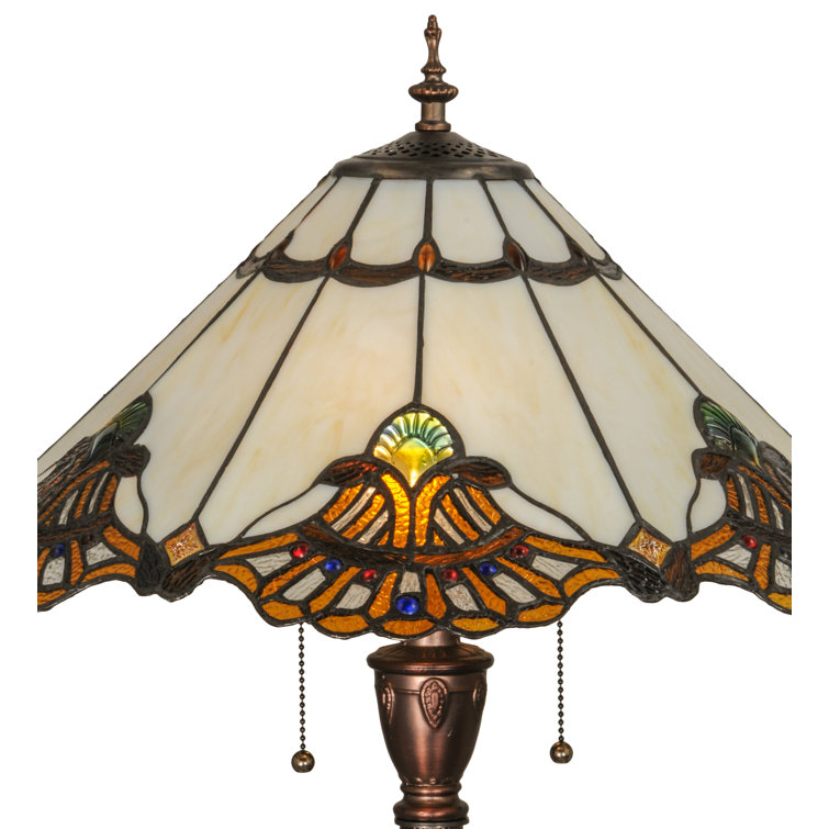 63" Blue and Amber Stained Glass Floor Lamp with Mahogany Bronze Base