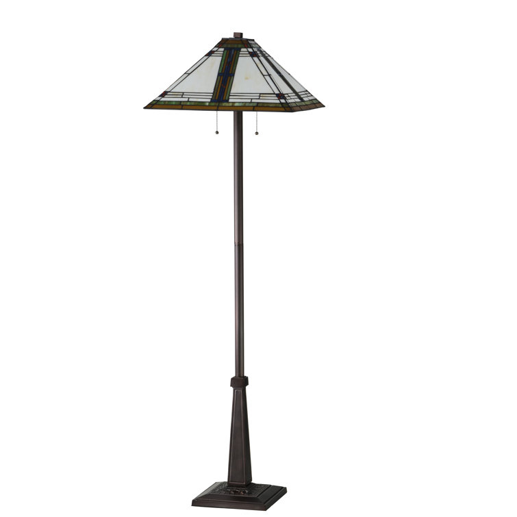 63" Blue and Mahogany Bronze Stained Glass Floor Lamp