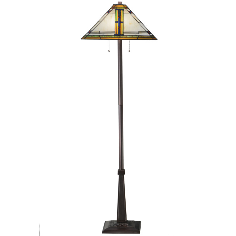 63" Blue and Mahogany Bronze Stained Glass Floor Lamp