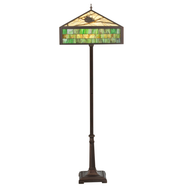 Bronze Twin-Light Floor Lamp with Stained Glass Shade