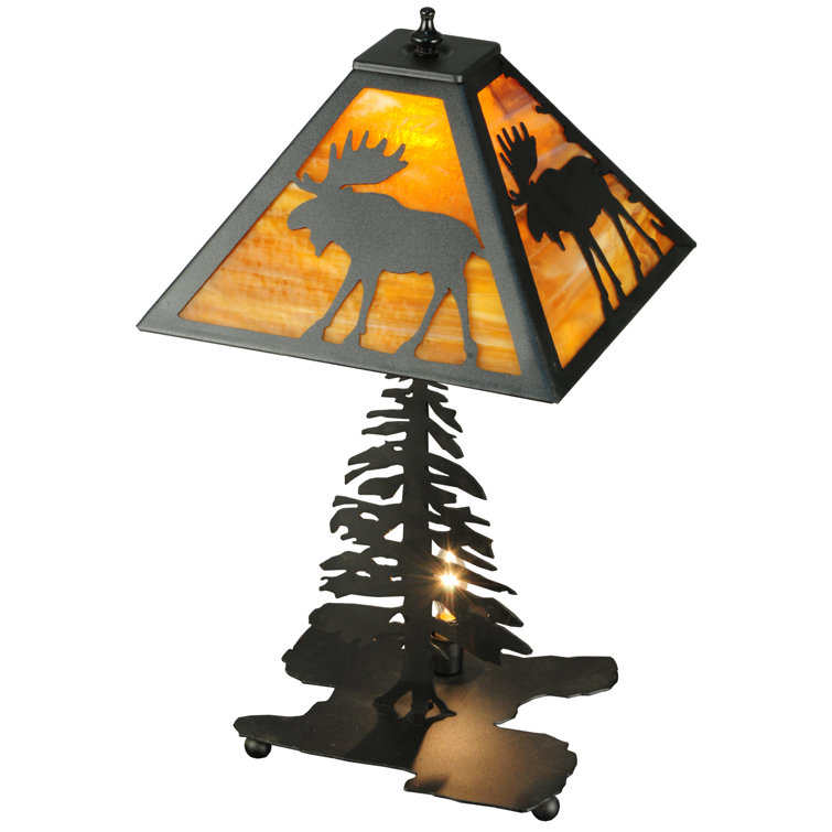 Black Steel Stained Glass Moose Novelty Table Lamp