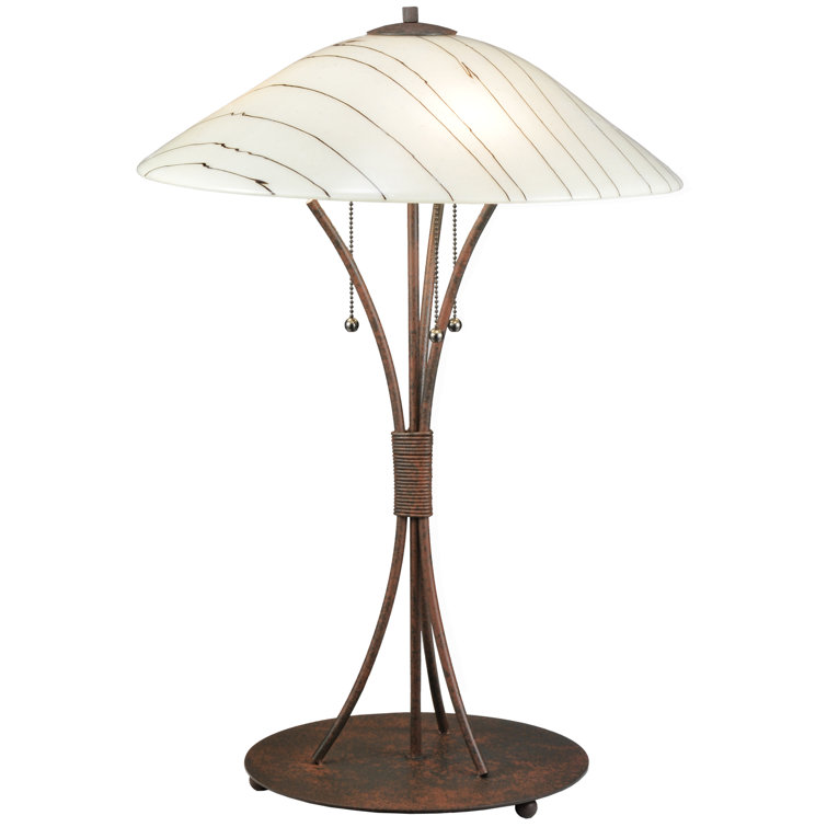 Midnight Sunset 3-Light Stained Glass Table Lamp in Black and Beige