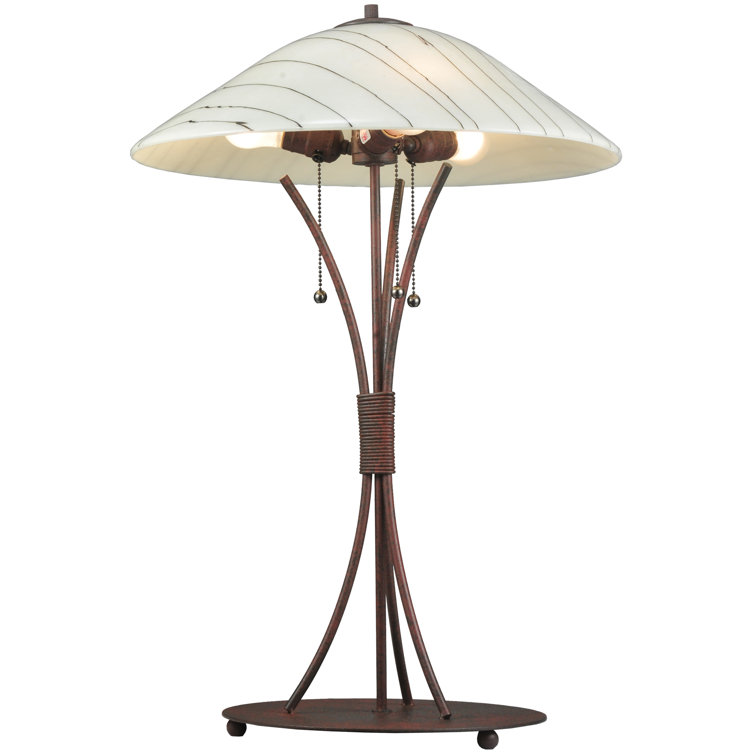Midnight Sunset 3-Light Stained Glass Table Lamp in Black and Beige