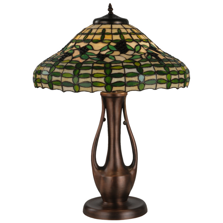 27" Multicolor Stained Glass and Bronze Table Lamp