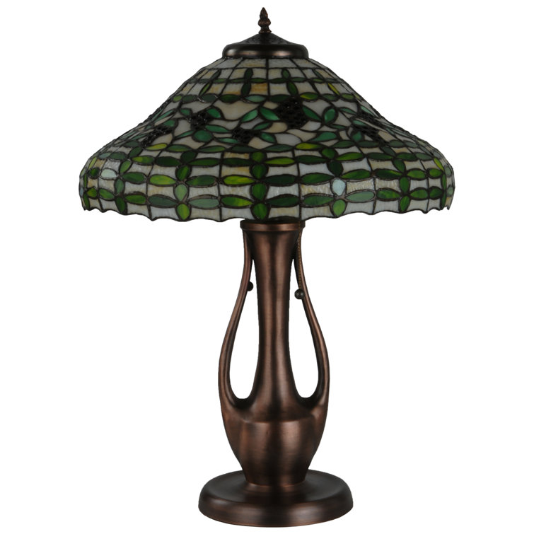 27" Multicolor Stained Glass and Bronze Table Lamp