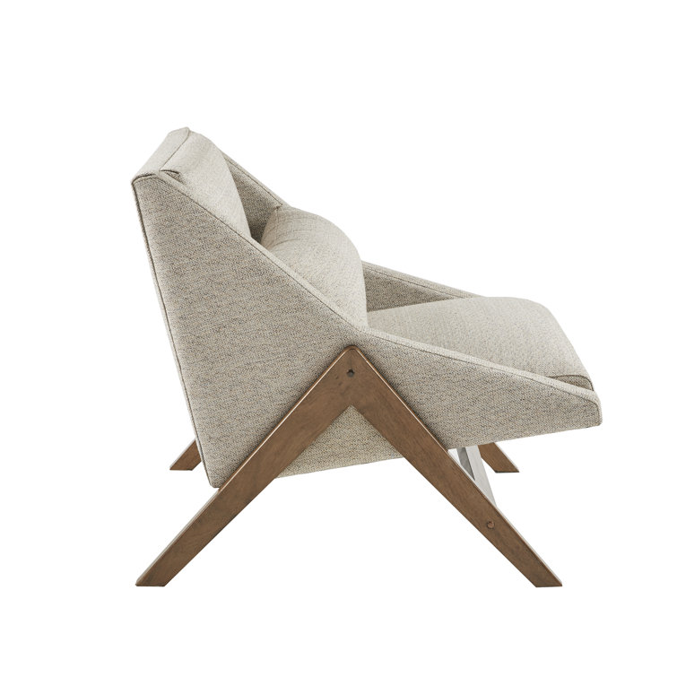 Boomerang Brown Rubber Wood Accent Chair with Mustard Fabric