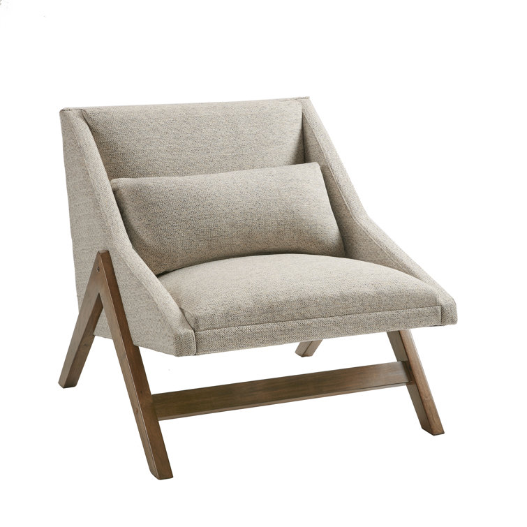 Boomerang Brown Rubber Wood Accent Chair with Mustard Fabric