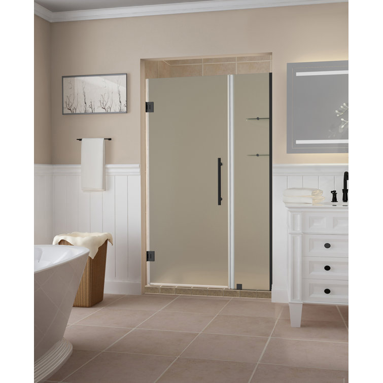 Belmore GS 72" x 72" Frosted Glass Frameless Hinged Shower Door in Oil Rubbed Bronze