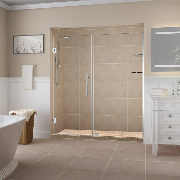 Belmore GS 72" Frosted Glass Frameless Hinged Shower Door with Chrome Hardware