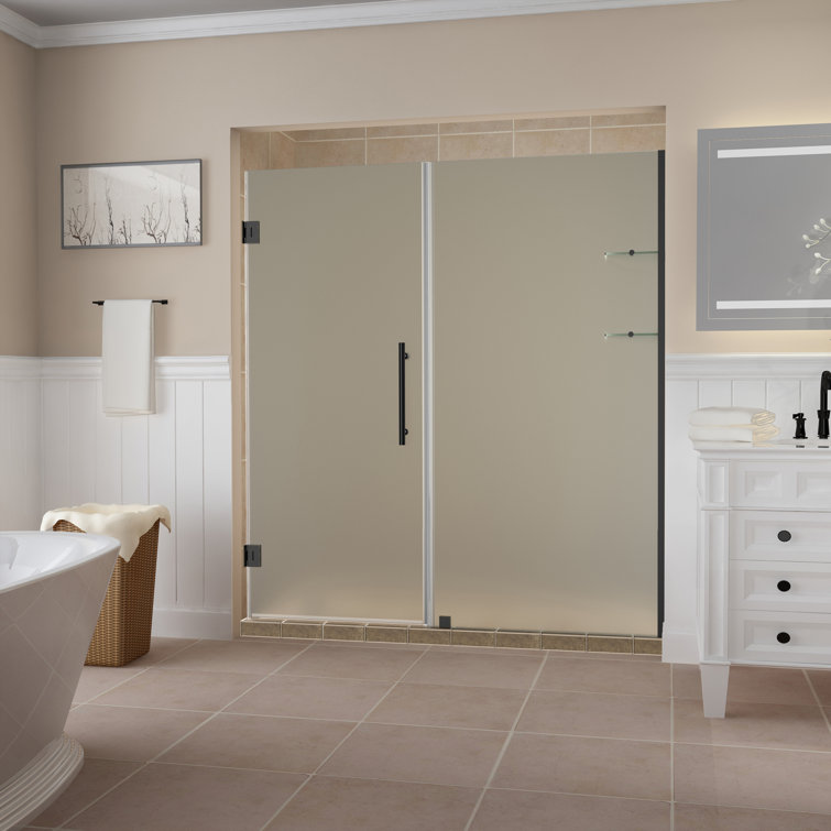 Belmore GS 72" x 72" Frosted Glass Frameless Hinged Shower Door in Oil Rubbed Bronze