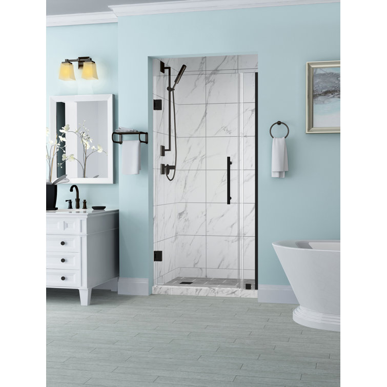 Belmore 72" Frameless Hinged Shower Door with Frosted Glass and Bronze Hardware