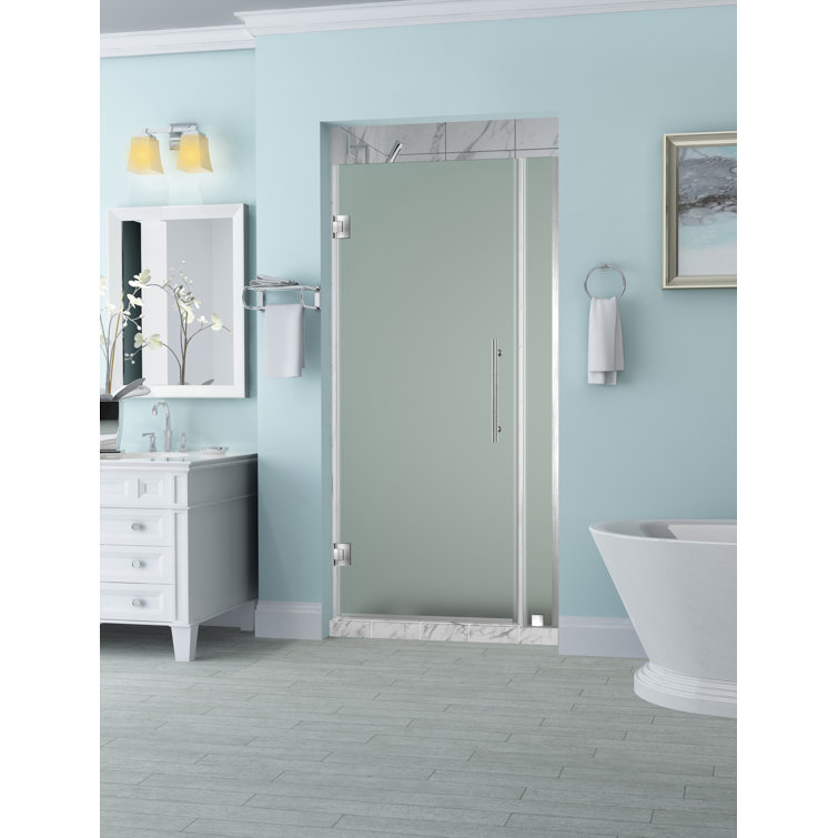 Belmore 72" x 51" Frosted Glass Frameless Hinged Shower Door in Stainless Steel