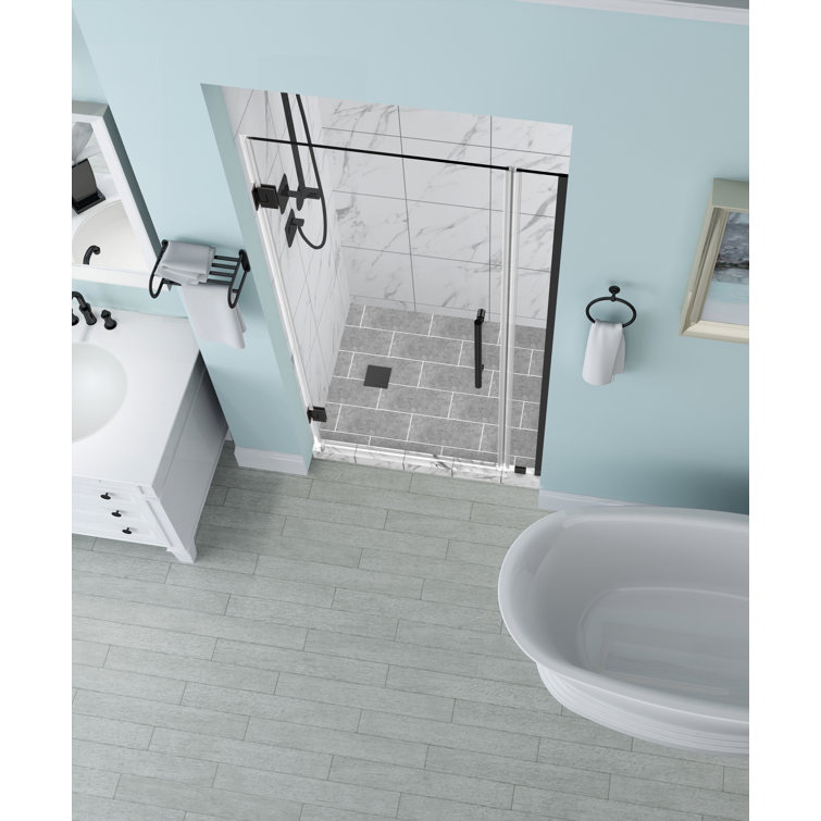 Belmore 72" Frameless Hinged Shower Door with Frosted Glass and Bronze Hardware
