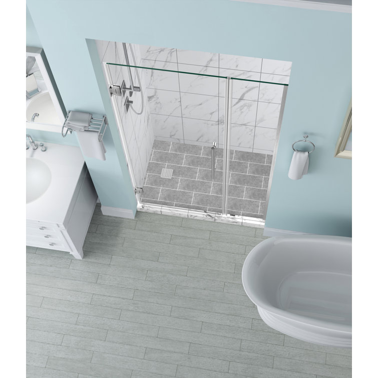 Belmore 72" Frameless Hinged Shower Door in Clear Glass and Stainless Steel