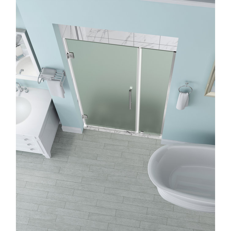 Belmore 72" x 51" Frosted Glass Frameless Hinged Shower Door in Stainless Steel