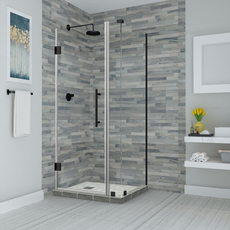 Bromley Frameless Matte Black Hinged Shower Enclosure with Clear Glass