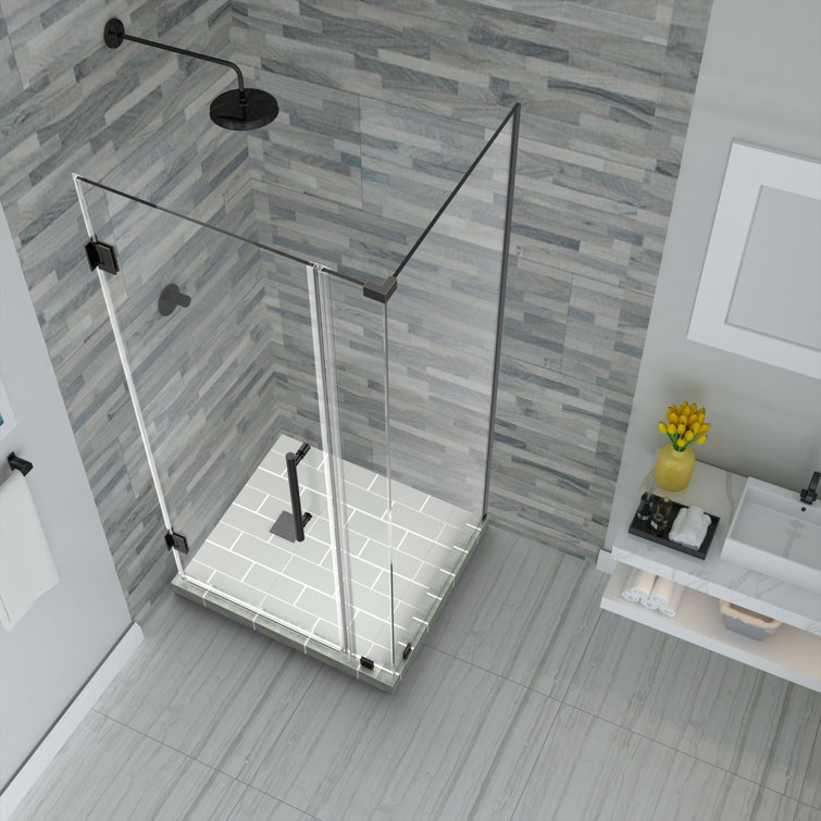 Bromley Frameless Matte Black Hinged Shower Enclosure with Clear Glass