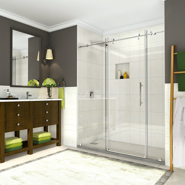Coraline 76" x 72" Frameless Clear Glass Sliding Shower Door in Chrome