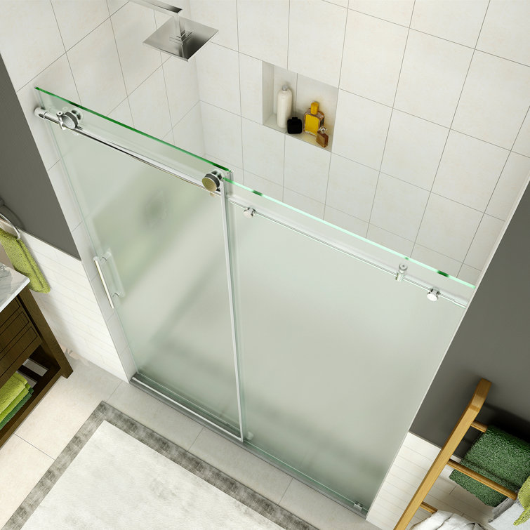 Coraline 76" x 48" Frameless Frosted Glass Sliding Shower Door in Chrome