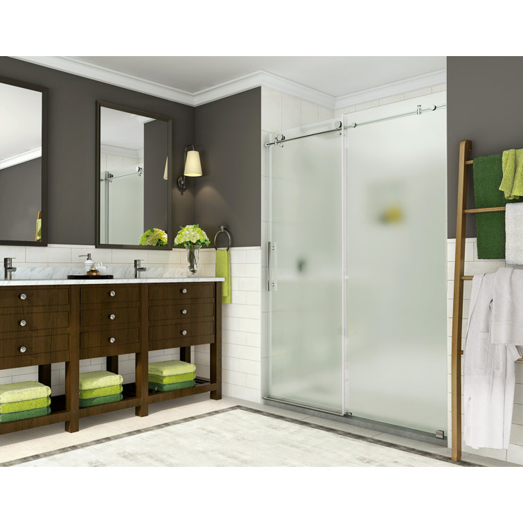 Coraline 76" x 48" Frameless Frosted Glass Sliding Shower Door in Chrome