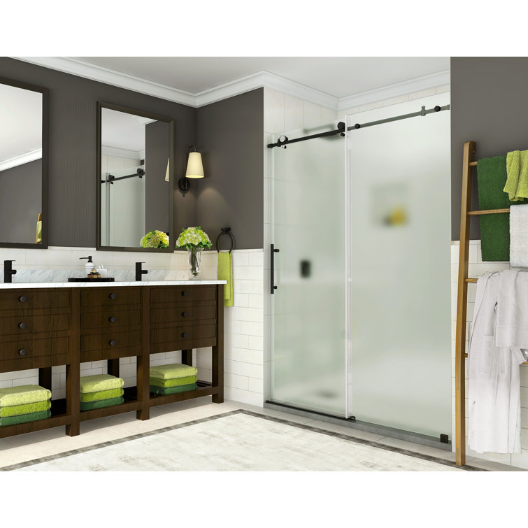 Coraline 56" Frosted Glass Frameless Sliding Shower Door in Oil Rubbed Bronze