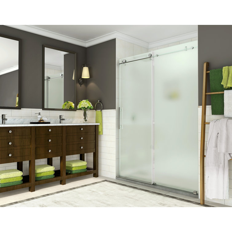 Coraline 48'' Frosted Tempered Glass Frameless Sliding Shower Door