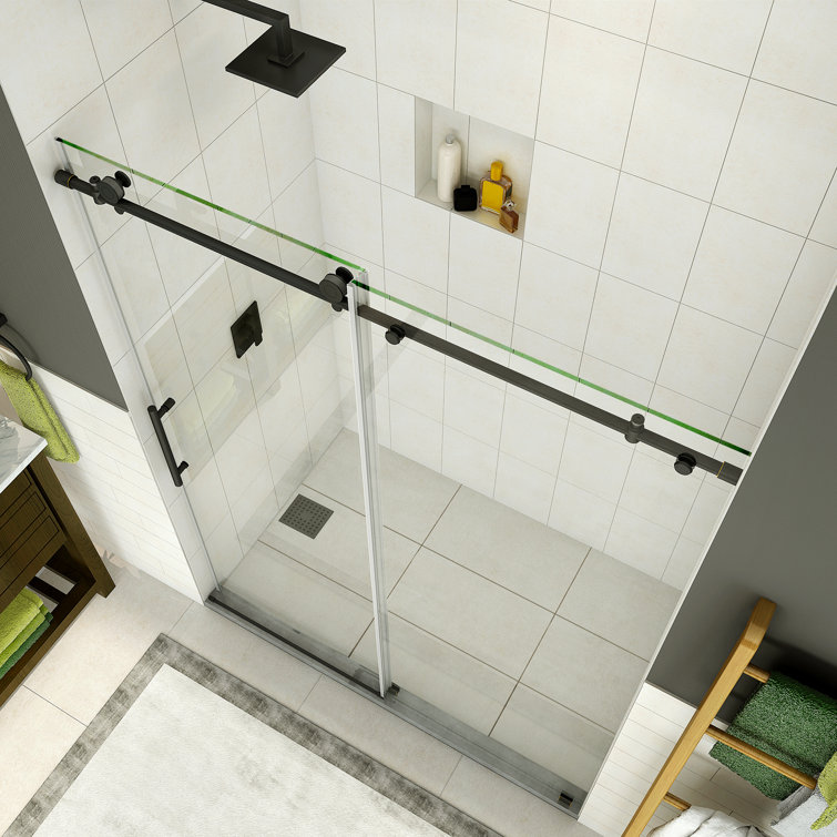 Coraline 76" Oil Rubbed Bronze Frameless Sliding Shower Door with Clear Glass
