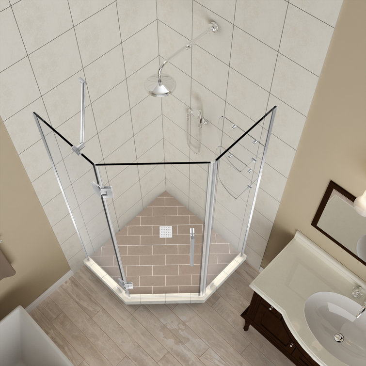 Merrick GS 34" x 72" Frameless Stainless Steel Neo-Angle Shower Enclosure