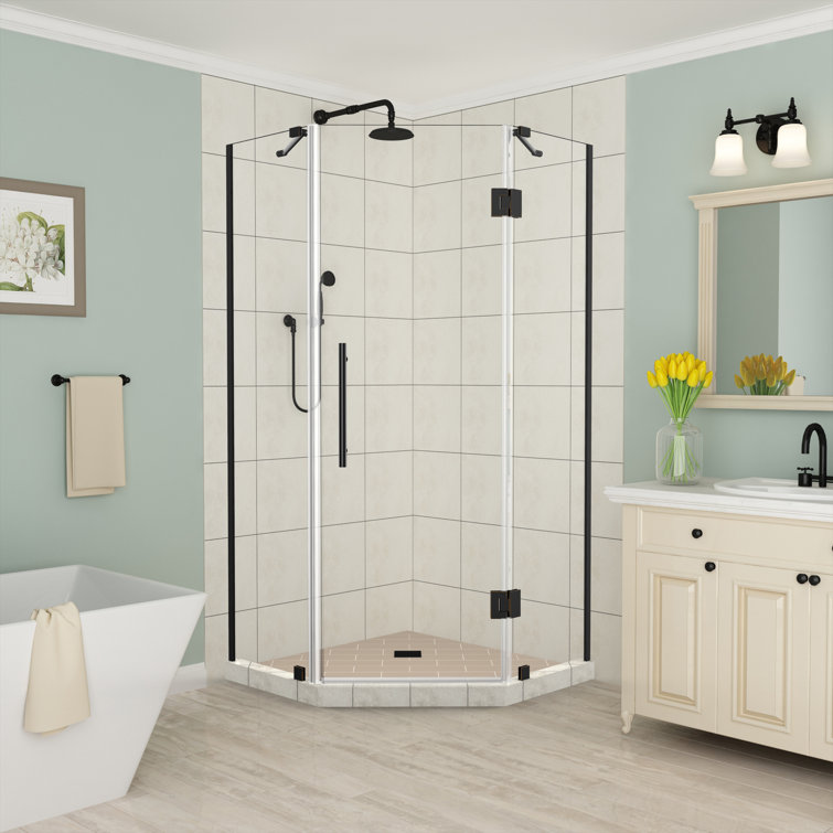 Merrick Frameless Matte Black Neo-Angle Hinged Shower Enclosure
