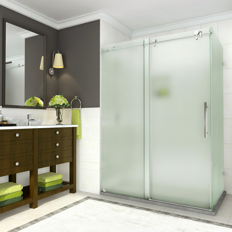 Coraline Frameless Sliding Shower Enclosure with Frosted Glass and Chrome Hardware