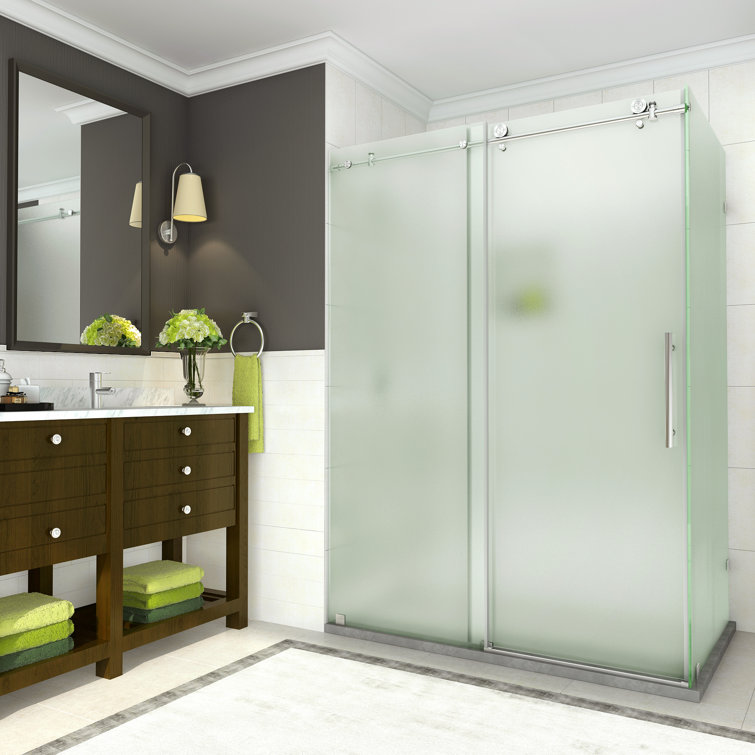 Coraline 68-72" Stainless Steel Frameless Sliding Shower Enclosure with Frosted Glass