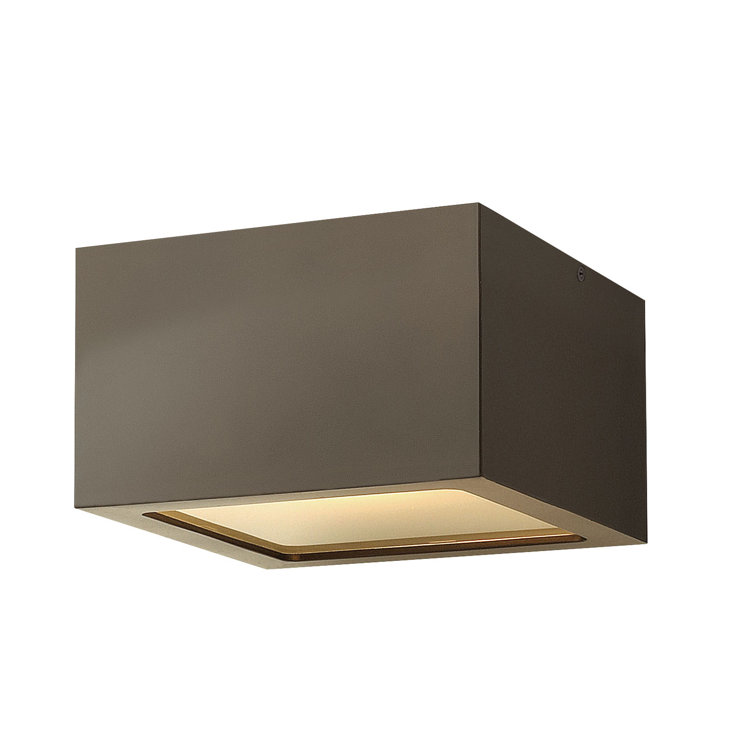 Kube Bronze Etched Lens LED Outdoor Flush Mount Light