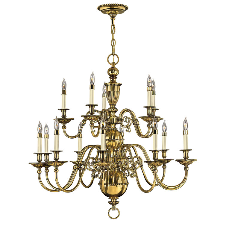 Elegant Cambridge Beaded Brass 15-Light Traditional Chandelier