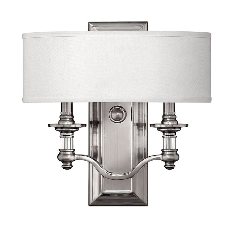 Elegant Dual-Light Brushed Nickel Sconce with White Fabric Shade