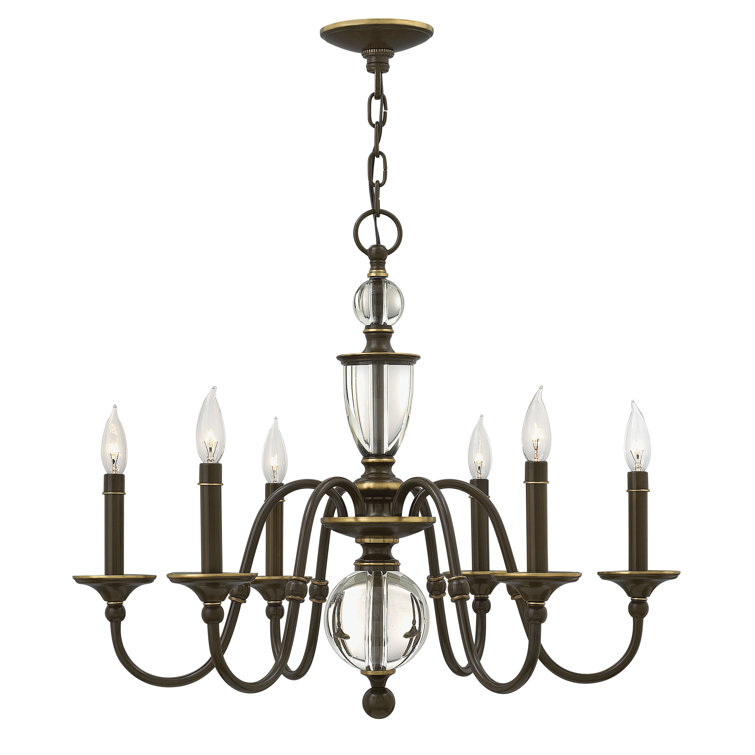 Eleanor 6-Light Oiled Bronze Crystal Candle Chandelier