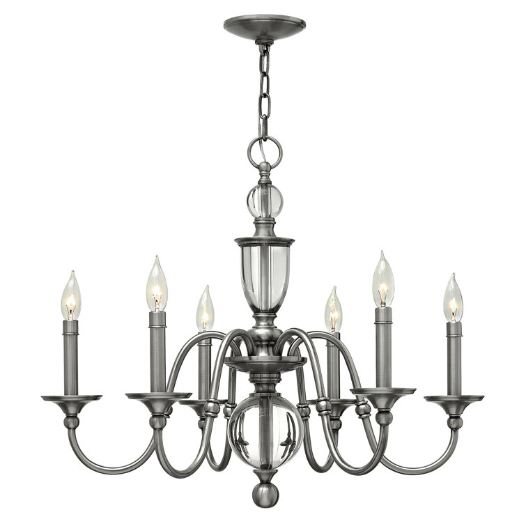 Eleanor Polished Antique Nickel 6-Light Crystal Chandelier