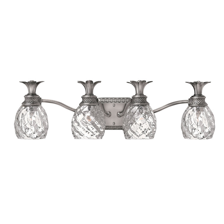 Polished Antique Nickel 4-Light Outdoor Vanity with Clear Optic Glass
